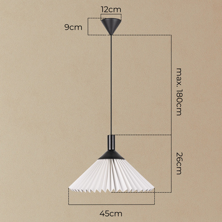 Lampa wisząca plisowana czarno-biała E27 Nowoczesna oprawa nad stół lub wyspę