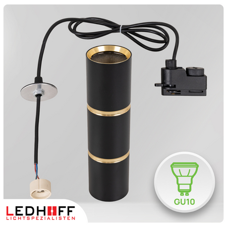 Oświetlenie szynowe czarny złoty 4x lampa wisząca 100cm GU10 szyna 1m