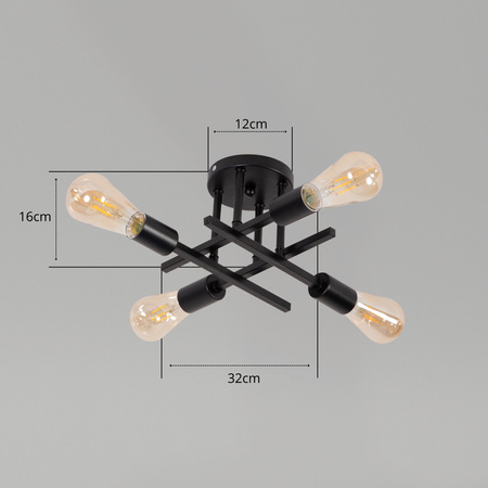 Lampa sufitowa czarna metalowa E27 ozdobna 4-punktowa