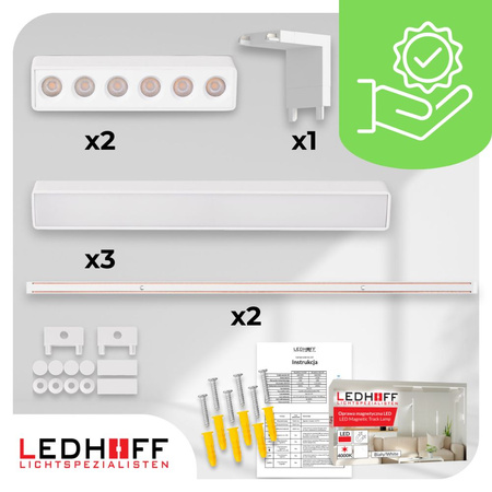 Oświetlenie szynowe magnetyczne 2x SZYNA 1m + 5x lampa LED łącznik PIONOWY