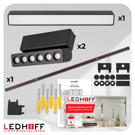 Oświetlenie szynowe magnetyczne ZESTAW listwa 1m + 3x lampa LED CZARNA