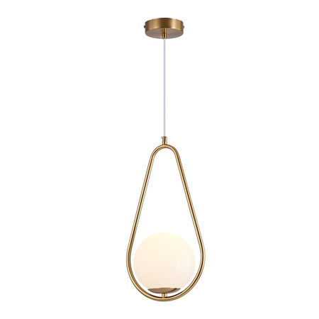 Lampa sufitowa złota metalowa z mlecznym kloszem ozdobna szklana kula E27 rama kropla