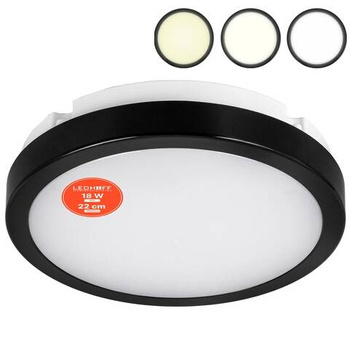 Plafon LED Lampa sufitowa 22cm 3 barwy światła IP65 czarna