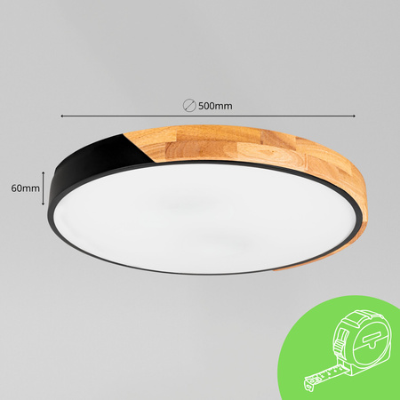 Plafon sufitowy LED czarny metal + DREWNO 50cm WOODLINE