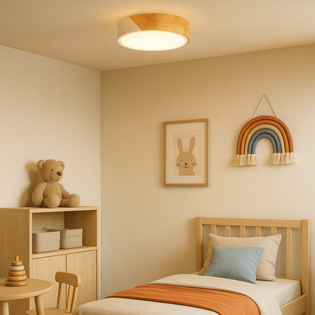 Plafon sufitowy LED biały metal + DREWNO 30cm WOODLINE