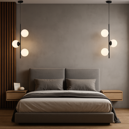 Lampa sufitowa czarna metalowa z 3 mlecznymi kloszami ozdobna E27 pionowa