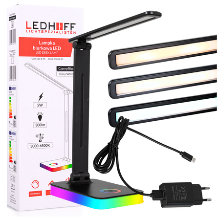 Lampka biurkowa LED czarna 5W + światło RGB + port USB
