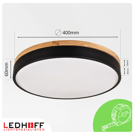 Lampa sufitowa LED Plafon 40cm z drewnem CZARNA Okrągła 40W naturalna 4000K