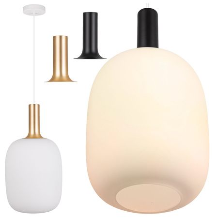 Lampa wisząca biały klosz szklany E27 do salonu czarna złota NOWOCZESNA