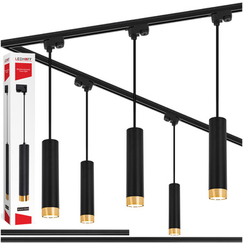 Oświetlenie szynowe czarny złoty 5x lampa wisząca 150cm GU10 szyna 3m