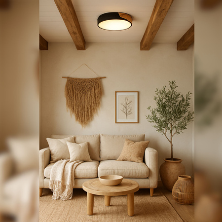 Plafon sufitowy LED czarny metal + DREWNO 30cm WOODLINE