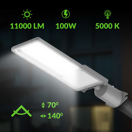 Lampa uliczna LED wodoodporna 100W 11000lm światło neutralne 5000K