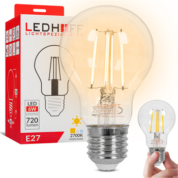 Żarówka LED E27 filamentowa 6W 720lm ciepła biała ozdobna