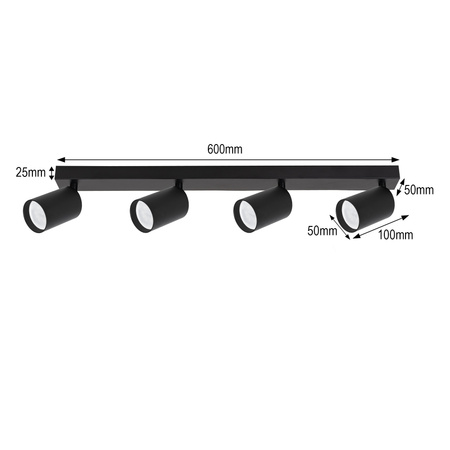 Kinkiet sufitowy poczwórny Spot GU10 czarny