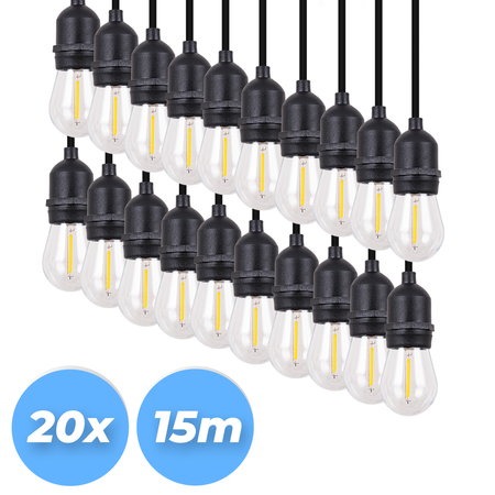 Girlanda ogrodowa łańcuch świetlny 15m + 20x żarówka LED Lampki do ogrodu