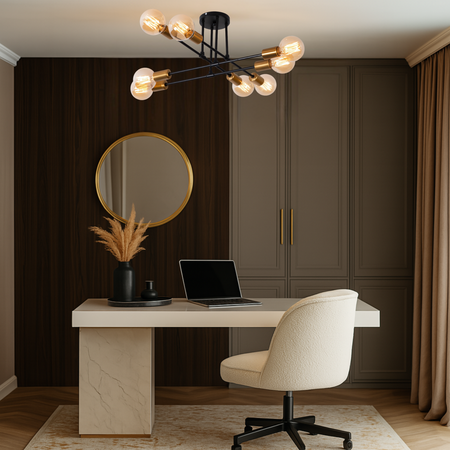 Lampa sufitowa czarno-złota metalowa E27 ozdobna 8-punktowa