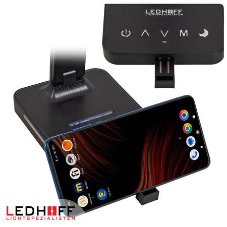 Lampka biurkowa LED czarna 8W + budzik kalendarz ekran LCD + ładowarka indukcyjna