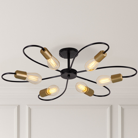 Lampa sufitowa czarno-złota metalowa E27 ozdobna 6-punktowa nowoczesna Fiora