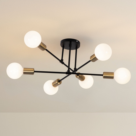 Lampa sufitowa czarno-złota metalowa E27 ozdobna 6-punktowa Trinity