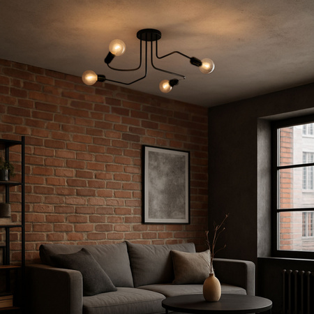 Lampa sufitowa czarna metalowa E27 ozdobna 4-punktowa loft Fiora
