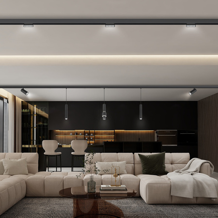 ZESTAW M20 4x Ruchoma lampa soczewkowa punktowa LED 6W 11cm czarna 3 BARWY ŚWIATŁA + szyna magnetyczna 1m