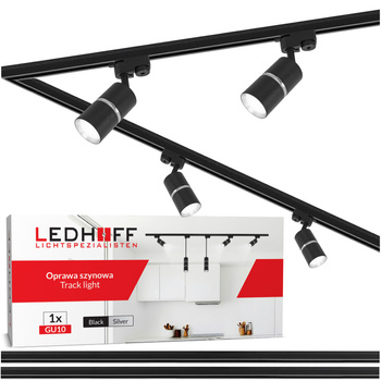 Oświetlenie szynowe czarny srebrny 4x lampa GU10 szyna 2m