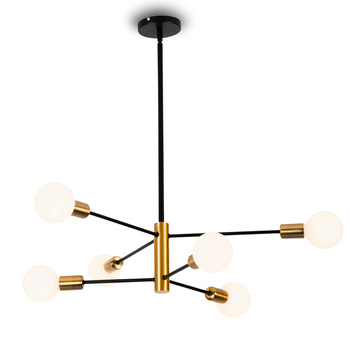 Lampa sufitowa czarno-złota metalowa E27 ozdobna 6-punktowa modern design