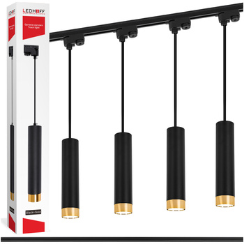 Oświetlenie szynowe czarny złoty 4x lampa wisząca 150cm GU10 szyna 2m
