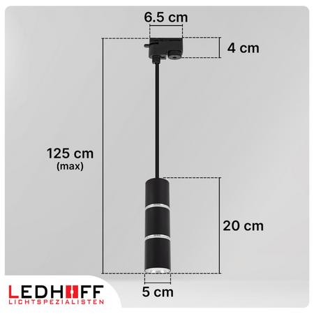 Oświetlenie szynowe czarny srebrny 5x lampa wisząca 100cm GU10 szyna 3m