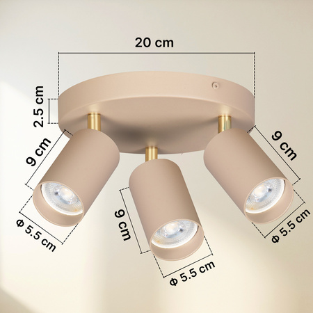 Lampa sufitowa Kinkiet potrójny GU10 beżowy kaszmirowy LUMIO