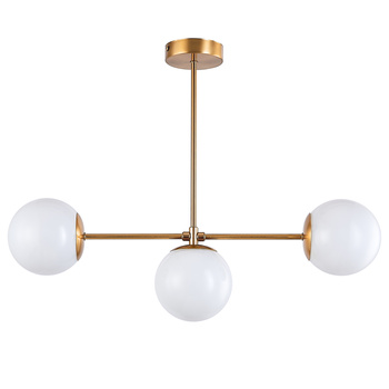 Lampa sufitowa złota metalowa z 3 mlecznymi kloszami ozdobna E27