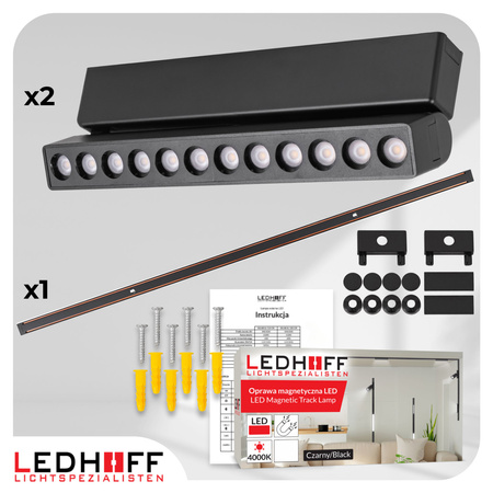 Oświetlenie szynowe magnetyczne ZESTAW listwa 1m + 2x lampa LED CZARNA