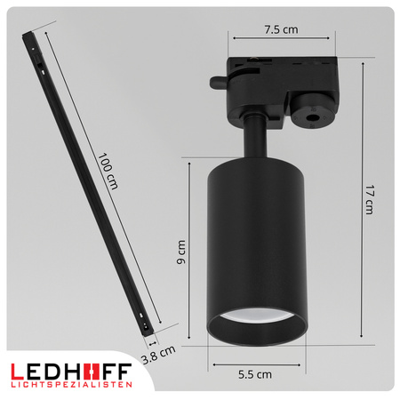 Oświetlenie szynowe czarne 5x lampa GU10 + 3x szyna 1m