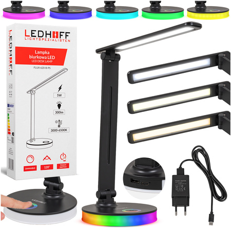 Lampka biurkowa LED do gamingu czarna 5W + światło RGB
