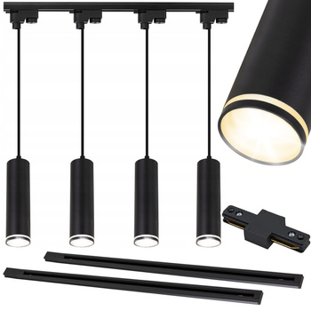 Oświetlenie szynowe wiszące czarne 4x lampa GU10 + 2x szyna 1m