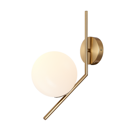 Lampa ścienna złota metalowa z mlecznym kloszem ozdobna szklana kula E27 kinkiet design