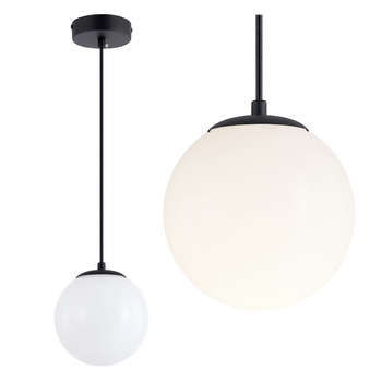 Lampa sufitowa czarna metalowa z mlecznym kloszem ozdobna szklana kula E27
