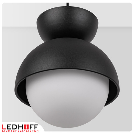 Lampa wisząca czarna biały szklany klosz nad stół NOWOCZESNA