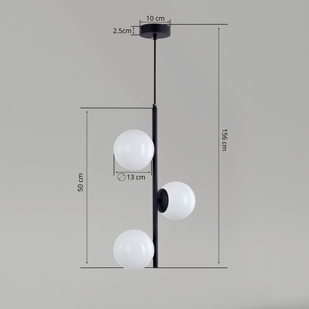 Lampa sufitowa czarna metalowa z 3 mlecznymi kloszami ozdobna E27 pionowa