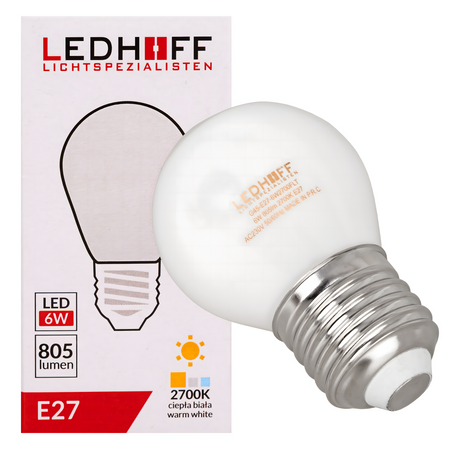 Żarówka LED E27 biała ozdobna 6W mocne ciepłe światło 805lm 2700K design