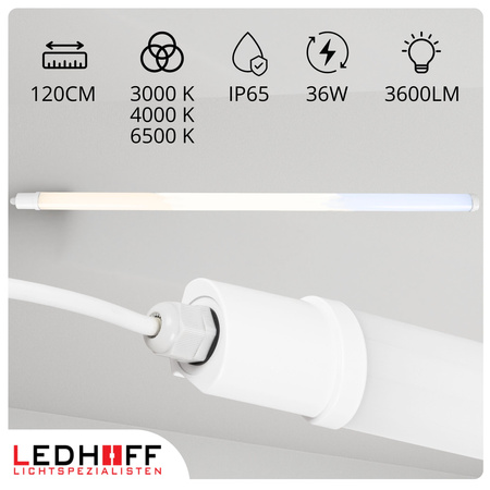 Oprawa hermetyczna LED 120cm 3600lm zmienna barwa światła 3000-6500K + przewód