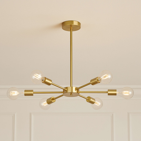 Lampa sufitowa złota metalowa E27 ozdobna 6-punktowa designerska