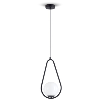 Lampa sufitowa czarna metalowa z mlecznym kloszem ozdobna szklana kula E27 rama kropla