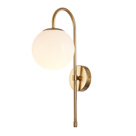 Lampa ścienna złota metalowa z mlecznym kloszem ozdobna szklana kula E27 kinkiet