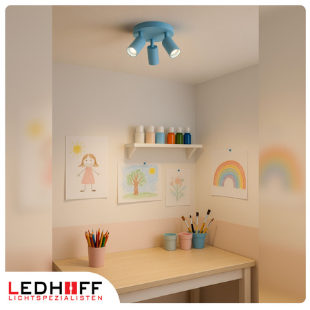 Lampa sufitowa do pokoju dziecka Kinkiet potrójny GU10 niebieski LUMIO