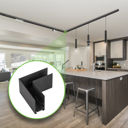 Łącznik poziomy do szyny magnetycznej M20 złączka zasilająca kątowa czarna