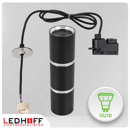 Oświetlenie szynowe czarny srebrny 4x lampa wisząca 100cm GU10 szyna 2m