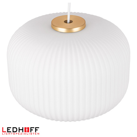 Lampa wisząca szklana E27 biała złota GLAMOUR szkło ryflowane