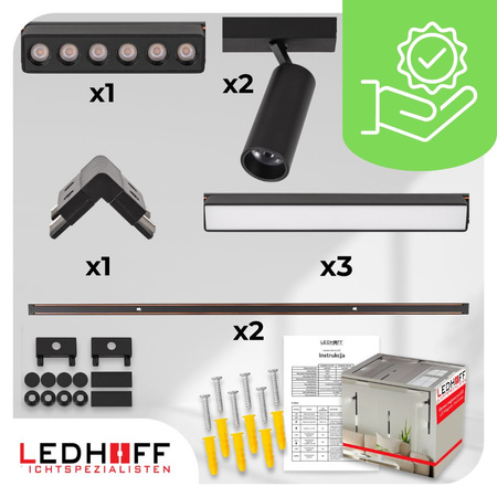 Oświetlenie szynowe magnetyczne 2x SZYNA 1m + 6x lampa LED łącznik PIONOWY