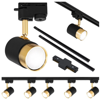 Oświetlenie szynowe czarno-złote 5x lampa GU10 + szyna 2m